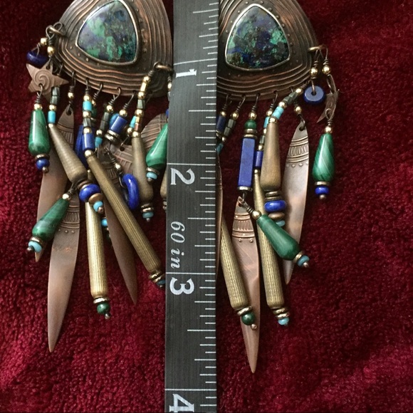 Huge Vintage Tabra Multi-gemstone Earrings 14k gold filled - Picture 4 of 9